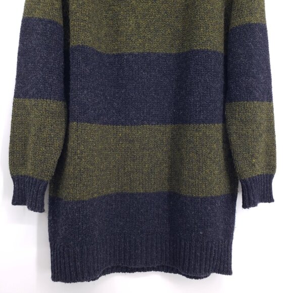 Jo Gordon Oversized Striped Chunky Knit Lambswool Jumper Sweater M  Green Gray - Picture 7 of 11